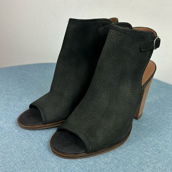Lucky Brand Lisza Black Nubuck Heel Sandals Booties Open Toe In Black Size 7.5 - Picture 1 of 11